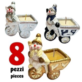 Candeline Natalizie<br>Pupazzo neve ciclista<br>segnaposto 8 pezzi